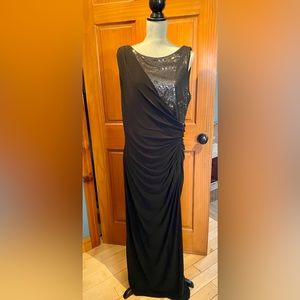 Evening formal dress gown in black sequin for wedding, prom sz 18